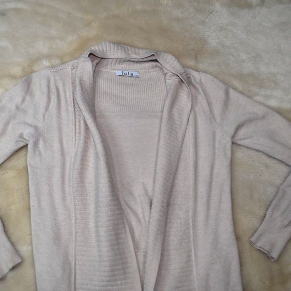 Lola Cardigan Small Medium Long Sleeve High Low Tan Open Front Sweater - Picture 13 of 14